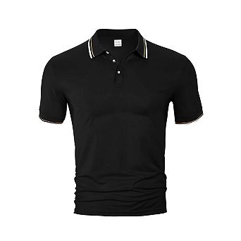 Seoria Mens Short Sleeve Polo Shirt with Contrast Collar and Cuff Piping