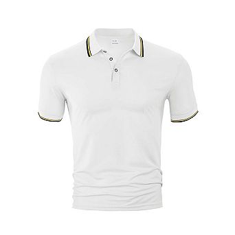 Seoria Mens Short Sleeve Polo Shirt with Contrast Collar and Cuff Piping