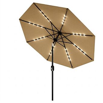 9FT Patio Market Umbrella w/ 32 Solar Powered LED Lights & 8 Ribs, Parasol for Garden Pool Backyard