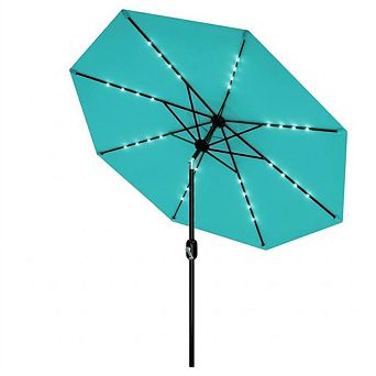 9FT Patio Market Umbrella w/ 32 Solar Powered LED Lights & 8 Ribs, Parasol for Garden Pool Backyard