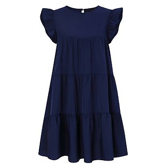 Women's Summer Dresses Ruffle Sleeve Solid Color Beach Casual Loose Flowy Babydoll Dresses Sundress