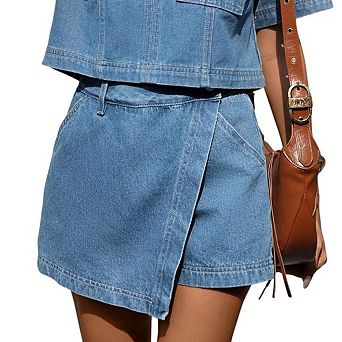 Skorts Skirts for Women Denim Mini Asymmetrical Casual Summer High Waisted Shorts Stretchy