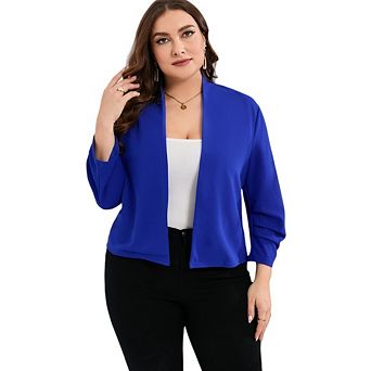 Women's Plus Size Thin Shrugs 3/4 Sleeve Lightweight Cropped Tops Open Front Cardigan