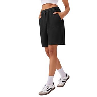 Pinspark Women's Knee Length High Rise Bermuda Shorts Athletic Sweat Tennis Shorts with Pockets