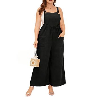 Women's Plus Size Sleeveless Wide Leg Jumpsuits Casual Adjustable Strap Overalls with Pockets