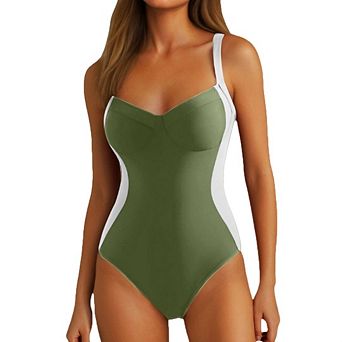 Women's One Piece Swimsuit Bathing Suit Slimming Color Block Swim Suits