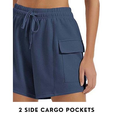 Pinspark Women's Soft Athletic Sweat Shorts Summer Casual Lounge Shorts with Cargo Pockets