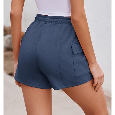Pinspark Women's Soft Athletic Sweat Shorts Summer Casual Lounge Shorts with Cargo Pockets