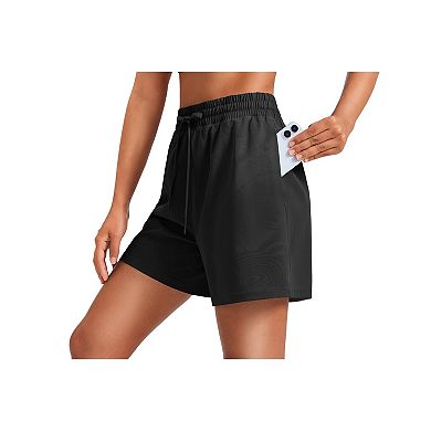 Pinspark Women's Lightweight High Rise Running Shorts Quick Dry Gym Shorts with Drawstring & Pockets