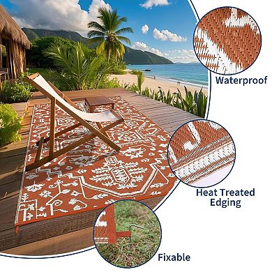 Reversible Outdoor Rug Waterproof Plastic Patio Rug with UV Resistant Foldable Carpet