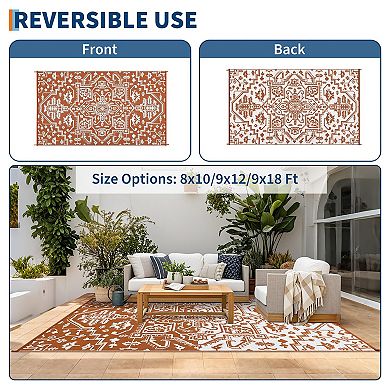 Reversible Outdoor Rug Waterproof Plastic Patio Rug with UV Resistant Foldable Carpet