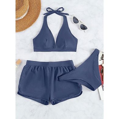 Womens High Waisted Bikini Sets Swimsuits Color Block 3 Piece Bathing Suit