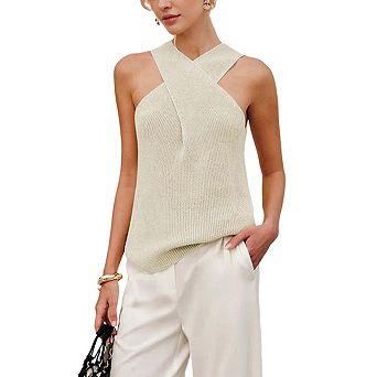 Seoria Halter Neck Sleeveless Top Fashion Slim Fit Daily Casual Versatile Wear