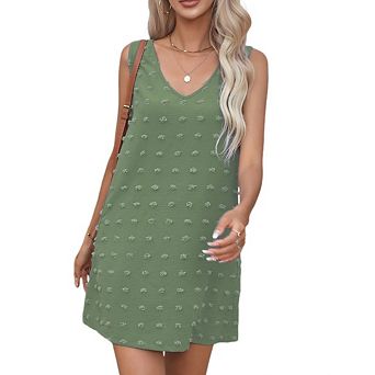 Women's Summer Coverup Dresses Sleeveless Swiss Polka Dot Beach Vacation Sundress Casual Tank Dress
