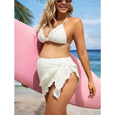 Women's Maternity Solid Color Bikini Swimsuit Two Piece Bathing Suit Set