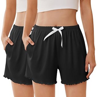 Ekouaer Two Pack Womens Pajama Shorts Summer Casual Lounge Sleep Short Ruffle Soft Comfy Pj Bottoms