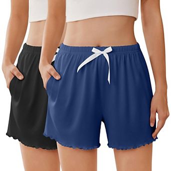 Ekouaer Two Pack Womens Pajama Shorts Summer Casual Lounge Sleep Short Ruffle Soft Comfy Pj Bottoms