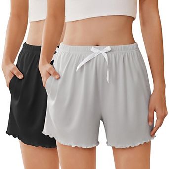 Ekouaer Two Pack Womens Pajama Shorts Summer Casual Lounge Sleep Short Ruffle Soft Comfy Pj Bottoms