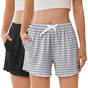 Ekouaer Two Pack Womens Pajama Shorts Summer Casual Lounge Sleep Short Ruffle Soft Comfy Pj Bottoms