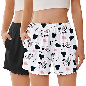 Ekouaer Two Pack Womens Pajama Shorts Summer Casual Lounge Sleep Short Ruffle Soft Comfy Pj Bottoms