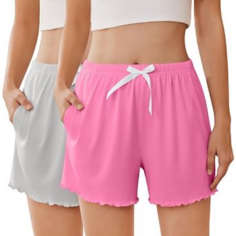 Ekouaer Two Pack Womens Pajama Shorts Summer Casual Lounge Sleep Short Ruffle Soft Comfy Pj Bottoms