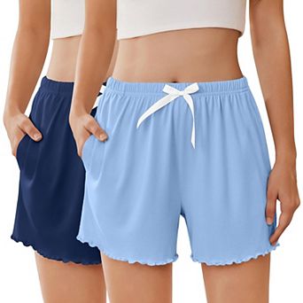 Ekouaer Two Pack Womens Pajama Shorts Summer Casual Lounge Sleep Short Ruffle Soft Comfy Pj Bottoms