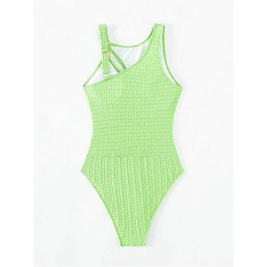 Women's One Piece Swimsuits Strappy Bathing Suits High Waist Solid Color Bikini Swimwear