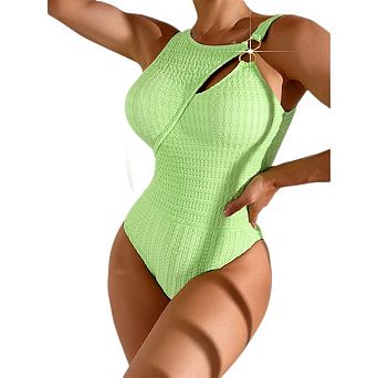 Women's One Piece Swimsuits Strappy Bathing Suits High Waist Solid Color Bikini Swimwear