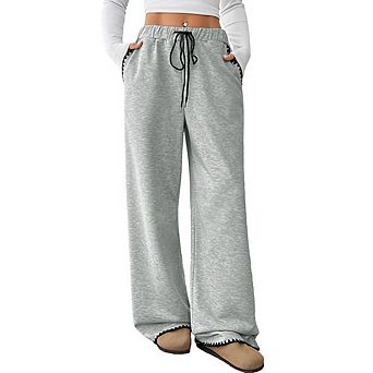 Women's Contrast Trim Wide Leg Sweatpants Casual Drawstring Waist Loungewear