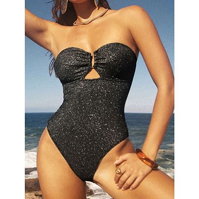 Women's One Piece Swimsuit Off the Shoulder Ruched Bathing Suit Cutout U Wire Swim Suits