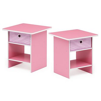 Furinno 2 Packs 15.5" x 15.5" x 17.8" Wood Nightstand Bedside Table with Drawer & Shelf