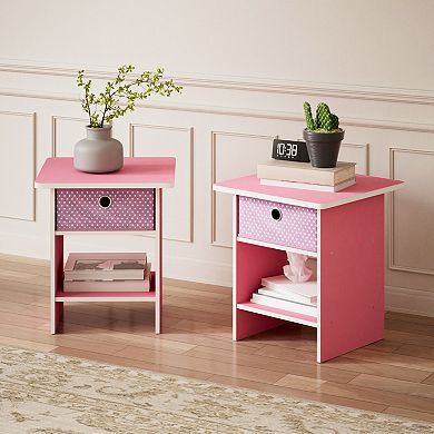 Furinno 2 Packs 15.5" x 15.5" x 17.8" Wood Nightstand Bedside Table with Drawer & Shelf