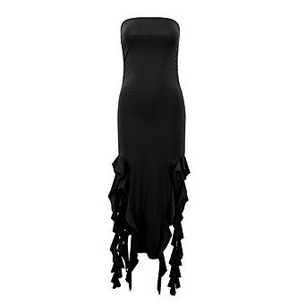 Women's Strapless Strap High Slit Bodycon Dresses Off the Shoulder Sleeveless Trendy Dress