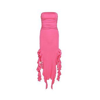 Women's Strapless Strap High Slit Bodycon Dresses Off the Shoulder Sleeveless Trendy Dress