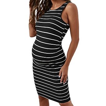 Women's Maternity Sleeveless Ruched Pregnancy Tank Dress Clothes