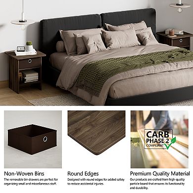 Furinno 15.5" x 15.5" x 17.8" Wood Nightstand Modern Bedside Table with Drawer & Shelf