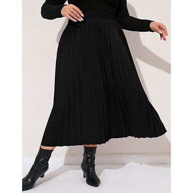 Women's Plus Size Leopard Print Pleated Midi Skirt Elastic Waist Flowy Skirt