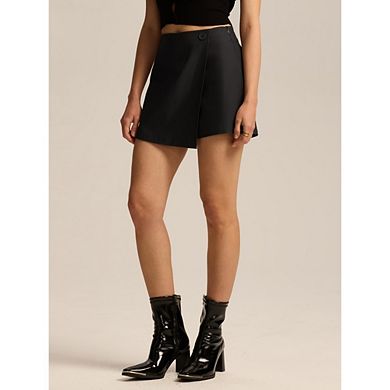Women's High Waist Wrap Skorts Casual Button Front Asymmetrical Mini Skirts with Shorts