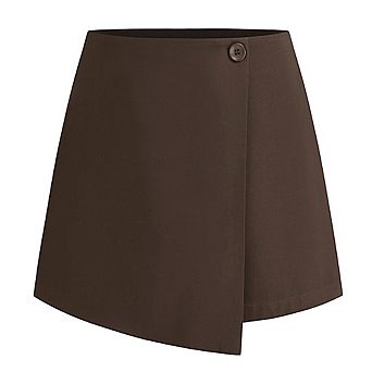 Women's High Waist Wrap Skorts Casual Button Front Asymmetrical Mini Skirts with Shorts