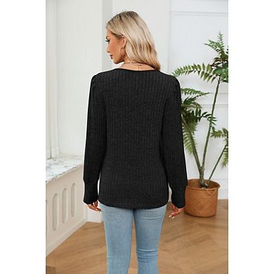 Women's Long Sleeve Tops Trendy Lace V Neck Knit Casual Lightweight Pullover Blouse