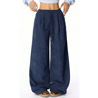 Women's Corduroy Wide Leg Pants Casual Drawstring Waist Flowy Trousers