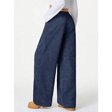 Women's Corduroy Wide Leg Pants Casual Drawstring Waist Flowy Trousers