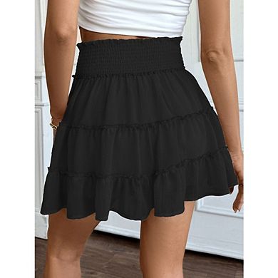 Women's High Waist Smocked Tiered Mini Skirts Casual Ruffle A Line Short Skirts