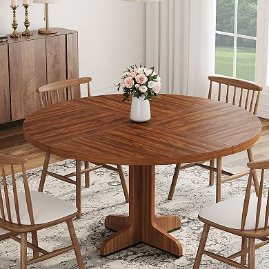 Round Dining Table for 4 People, Farmhouse Kitchen Dining Room Circle Dinner Table