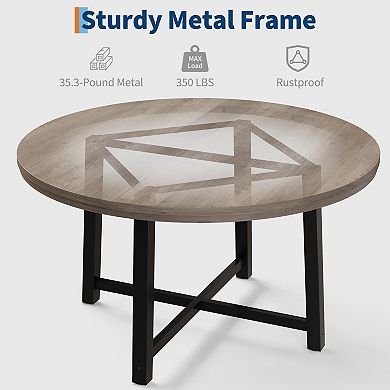 47.2" Round Dining Table for 4 to 6 People, Wooden Kitchen Table with Sturdy Metal Frame(No Chairs)