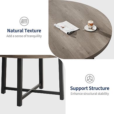 47.2" Round Dining Table for 4 to 6 People, Wooden Kitchen Table with Sturdy Metal Frame(No Chairs)