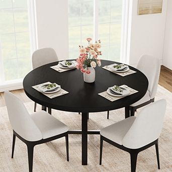 47.2" Round Dining Table for 4 to 6 People, Wooden Kitchen Table with Sturdy Metal Frame(No Chairs)