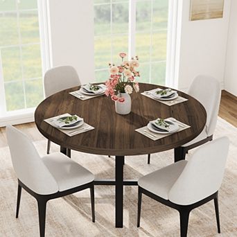 47.2" Round Dining Table for 4 to 6 People, Wooden Kitchen Table with Sturdy Metal Frame(No Chairs)