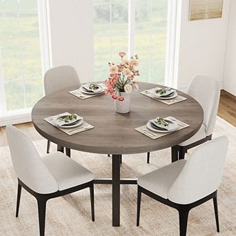 47.2" Round Dining Table for 4 to 6 People, Wooden Kitchen Table with Sturdy Metal Frame(No Chairs)