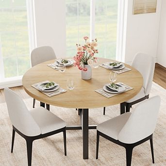 47.2" Round Dining Table for 4 to 6 People, Wooden Kitchen Table with Sturdy Metal Frame(No Chairs)